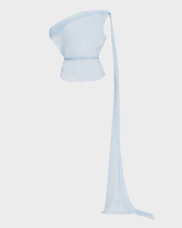 Off-The-Shoulder Drape Silk Chiffon Top